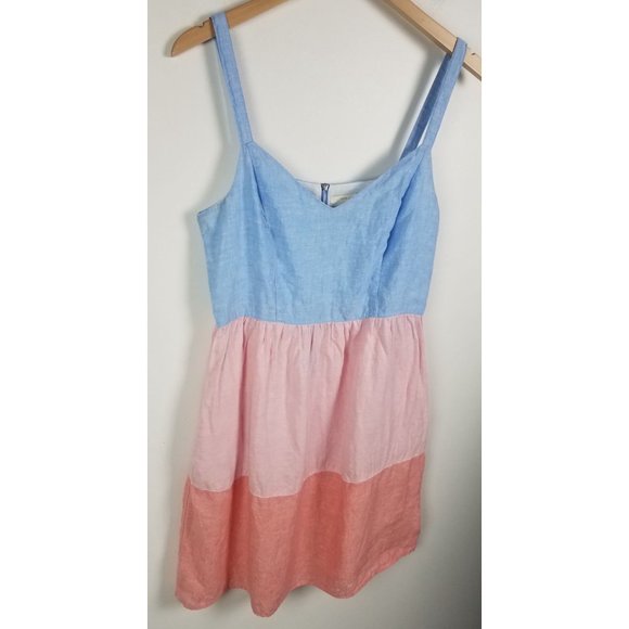 Cynthia Rowley Women's Sz. M 100% Linen Tiered Color Block Short Sundress - Picture 3 of 8